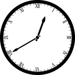 Round clock with Roman numerals showing time 12:40