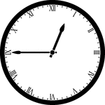 Round clock with Roman numerals showing time 12:45