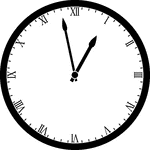 Round clock with Roman numerals showing time 12:58
