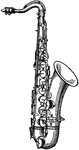 "The saxophone, a brass musical instrument invented by Adolphe Sax. It consists of a conical brass tube, curved forward and upwards at the bottom, and having a short section bent backwards at the top, upon which a mouthpiece and a reed resembling those of the clarinet are fitted." &mdash;Finley, 1917