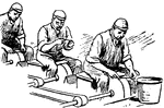 Three men at work grinding scissors.