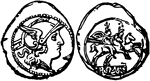 A coin of ancient Rome, the sesterce.