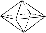 A tetragonal bipyramidal crystal where the vertical axis is shorter than the horizontal axes.