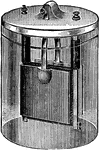 "Edison cell, type RR. The electrolyte used is caustic soda, the positive element zinc, and the negative element copper oxide. The Edison cell is suitable for large stationary gas engine ignition, ralroad crossing signals, electroplating, fire alarms, telephone cicuits, etc." -Hawkins, 1917