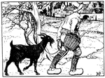 Man taking a black goat to town