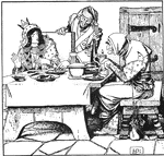 Princess, witch, and soldier dining