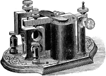 "The sounder is a telegraphic receiver consisting of an electromagnet, and a pivoted armature that plays up and down between its stops as the circuit is alternately made and broken. the message is 'read by sound,' i.e., from the clicks made by the armature, substantially as indicated [before]." -Avery 1895