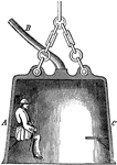 "The large iron vessel does not allow air to escape once it is lowered into a body of water for underwater work. The hose attached to the top allows for new air to enter the bell." &mdash;Quackenbos 1859