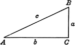 Right triangle with sides a, b, c and angles A, B, C labeled.