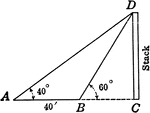 Illustration of similar triangles used to find height of smokestack.