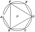Illustration of regular hexagon and triangle inscribed in circle.