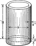 Cylindrical water tank with a height of 10 ft., thickness of 3 inches, and diameter of 3 feet.  The diagram can be used to find volume.