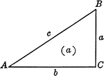 Right triangle ABC with sides a, b, c and angles A, B, C labeled.