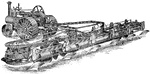 A Steam plow, 1901. The travel of the plows is at right angles to the travel of the engine.