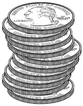 THis mathematics ClipArt gallery offers 10 images of the United States currency known as the quarter or twenty-five cent piece. Illustrations include the front of the coin in perspective as well as stacks containing from 1 to 10 quarters.