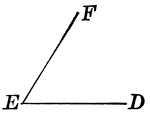 An illustration of a plane angle with vertex E and sides EF and ED.