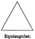 Illustration showing an equiangular triangle (one that has all three angles that are equal).