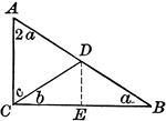 Illustration of a right triangle with one angle the double of the other.