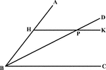 Illustration to show that if through any point in the bisector of an angle a line is drawn parallel to either of the sides of the angle, the triangle thus formed is isosceles.