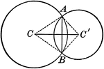 Illustration of intersecting circles with a common chord.