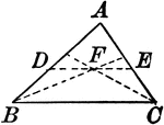 Illustration showing a triangle with a line parallel to the base and two intersecting lines.