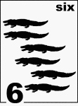 English Counting Card featuring illustrations of six Florida Alligators.