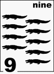 English Counting Card featuring illustrations of nine Florida Alligators.