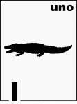 Spanish Counting Card featuring an illustration of one Florida Alligator.