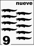 Spanish Counting Card featuring illustrations of nine Florida Alligators.