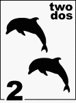 Bilingual Counting Card featuring illustrations of two Dolphins.