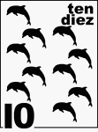 Bilingual Counting Card featuring illustrations of ten Dolphins.