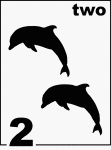 English Counting Card featuring illustrations of two Dolphins.