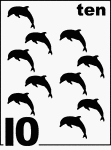English Counting Card featuring illustrations of ten Dolphins.