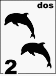 Spanish Counting Card featuring illustrations of two Dolphins.