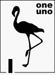 Bilingual Counting Card featuring an illustration of one Flamingo.