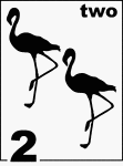 English Counting Card featuring illustrations of two Flamingos.