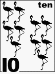English Counting Card featuring illustrations of ten Flamingos.