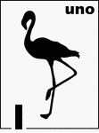 Spanish Counting Card featuring an illustration of one Flamingo.