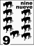 Bilingual Counting Card featuring illustrations of nine Florida Panthers.