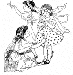 Three girls playing with flowers