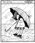 Girl in rain with umbrella.
