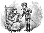 Boy and girl playing with doll
