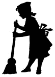 Girl sweeping floor in silhouette.