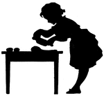 Girl setting table in silhouette.