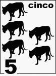 Spanish Counting Card featuring illustrations of five Florida Panthers.