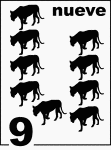 Spanish Counting Card featuring illustrations of nine Florida Panthers.