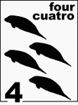 Bilingual Counting Card featuring illustrations of four Florida Manatees.