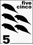 Bilingual Counting Card featuring illustrations of five Florida Manatees.