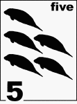English Counting Card featuring illustrations of five Florida Manatees.