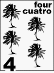 Bilingual Counting Card featuring illustrations of four Palm Trees.